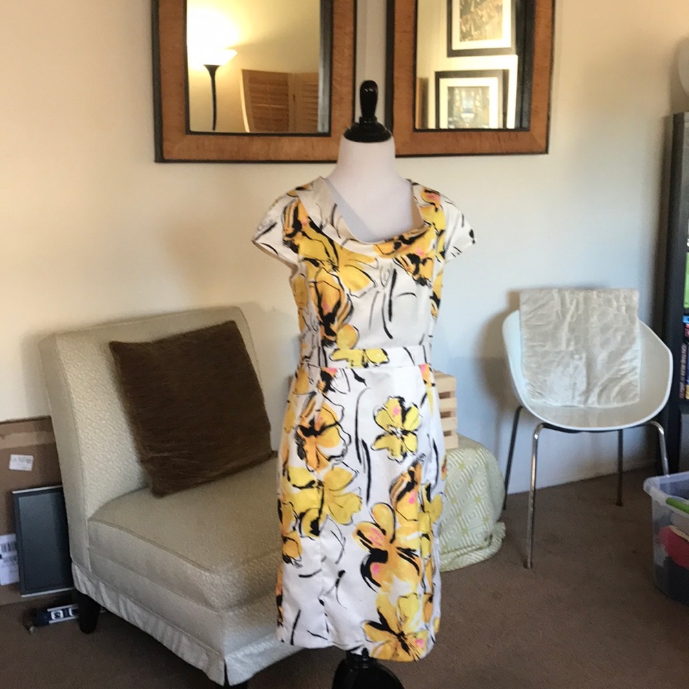 Merona; Yellow, floral boatneck dress